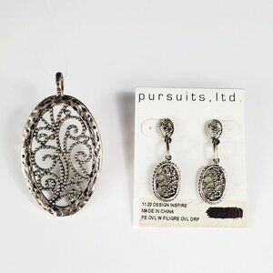 Pursuits Ltd NWT Silver Filigree Dangle Earring and Pendant Set